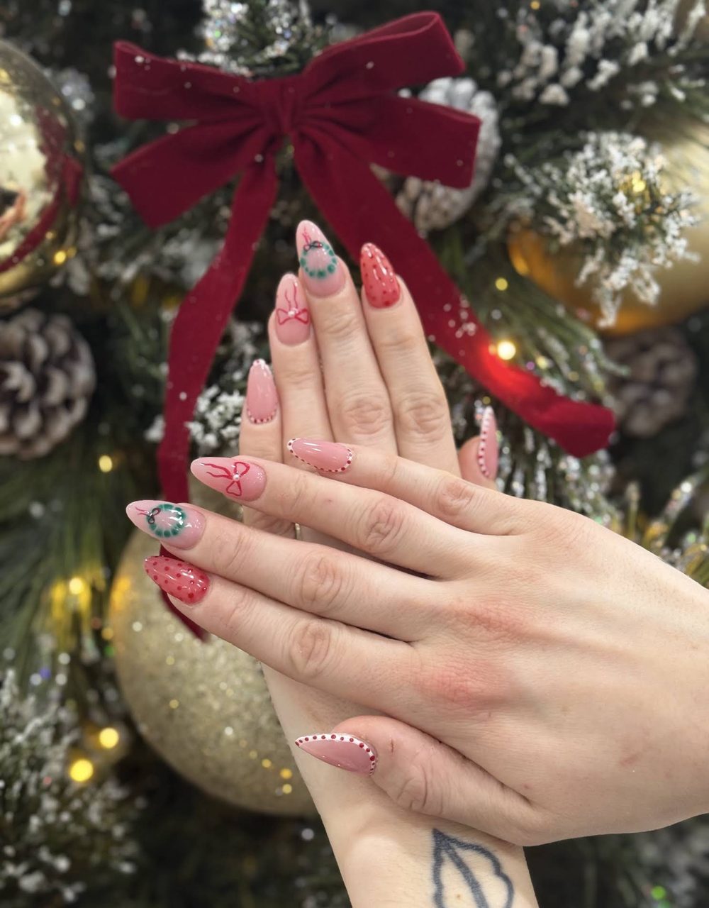 Festive red nail set shared by a Pedi N Nails London guest