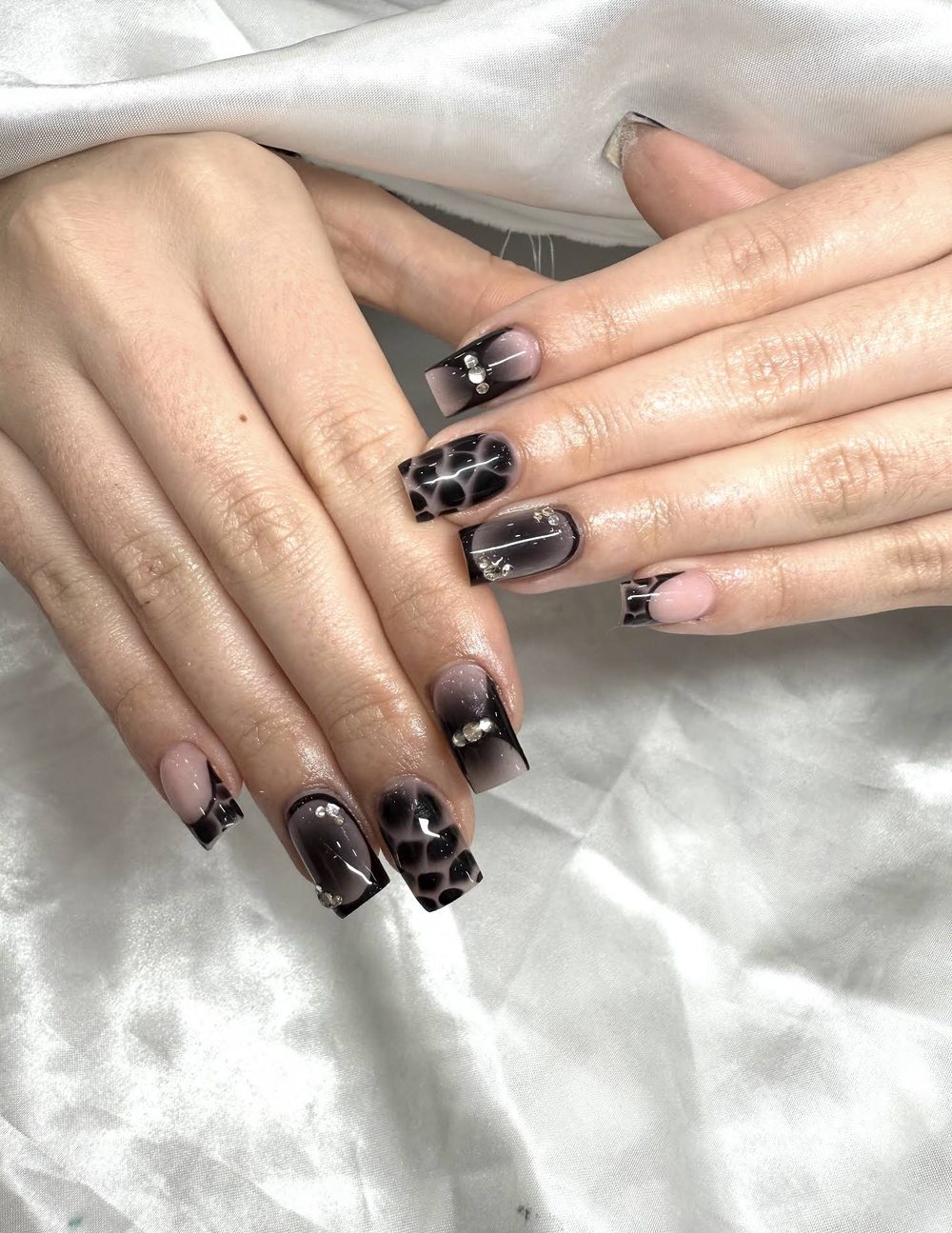 White and black nail art shared by a Pedi N Nails London guest